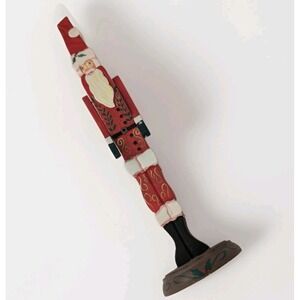 Vintage Santa Claus Figurine Hand Carved Wood Jointed Arms Folk Art 17" Tall